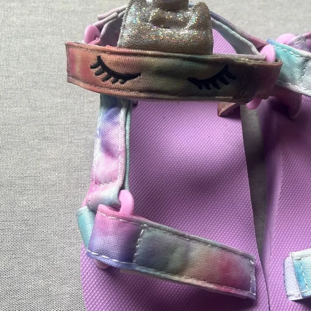 Fabkids Girls 11/12 Purple Tie Dye‎ Unicorn Slip On Platform Sandals